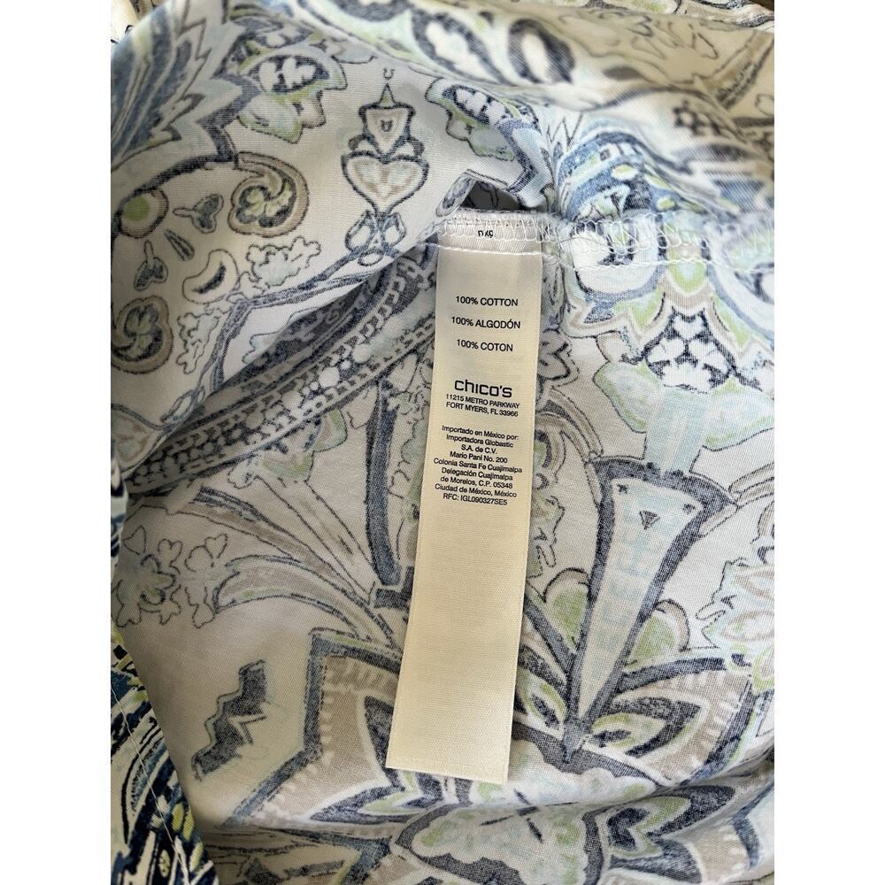 Chicos Dress Shirt Womens Button Down Paisley 3/4 Sleeve Cotton Chicos Sz 1 (M) - Picture 5 of 10